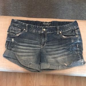 Distressed jean shorts